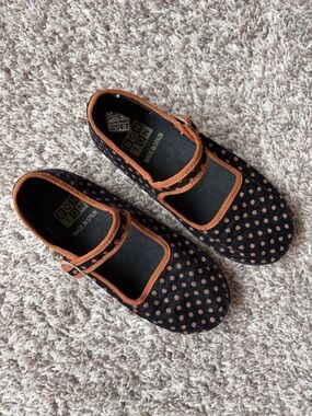Bonton Black and Orange Polka Dot Mary Jane Kids Shoes